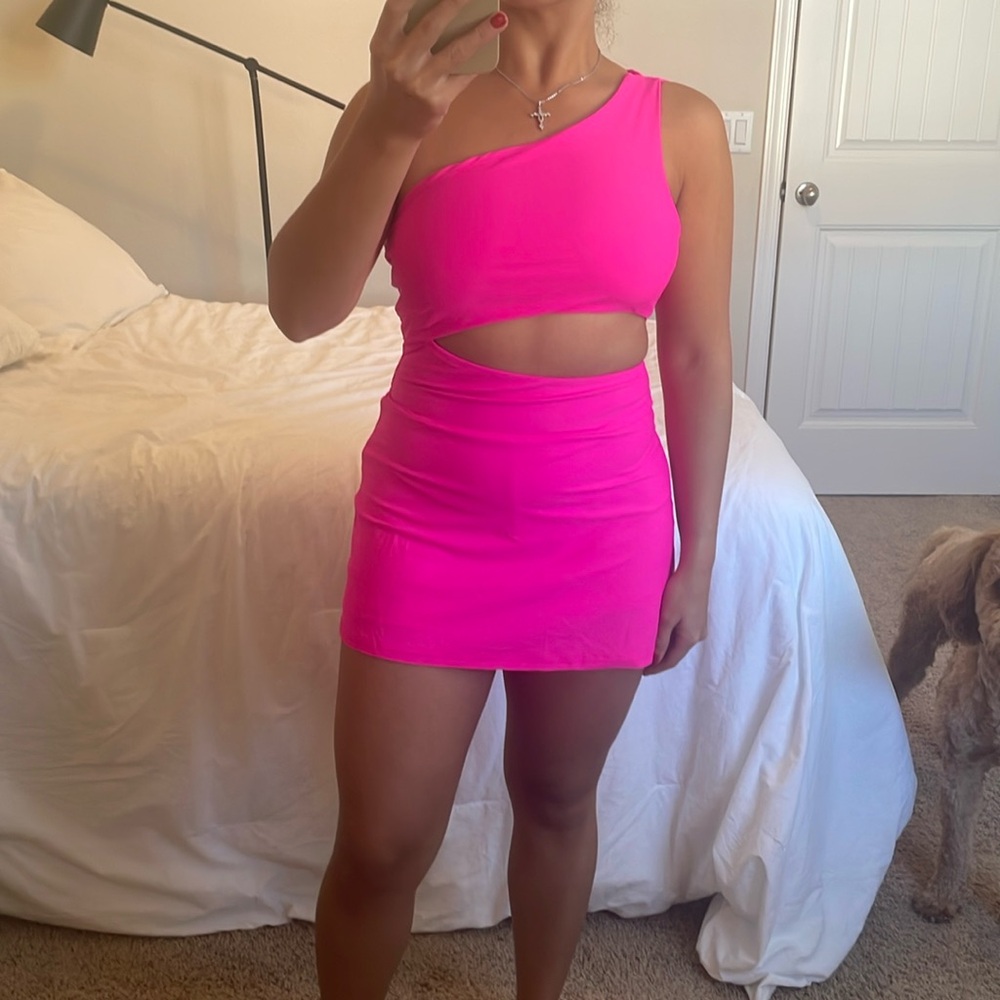 Pink workout dress with built in spandex